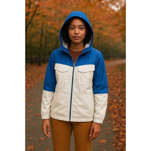 Lauren Ralph Lauren Royal Blue White Full Zip Windbreaker Rain Jacket Size L - Picture 1 of 7